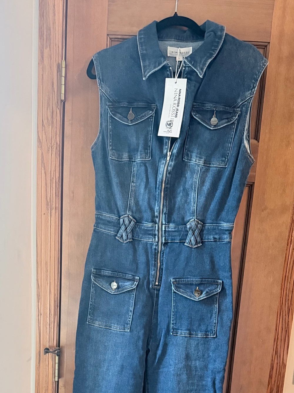 Nina Rose Dark Blue Denim Sleeveless Jumpsuit